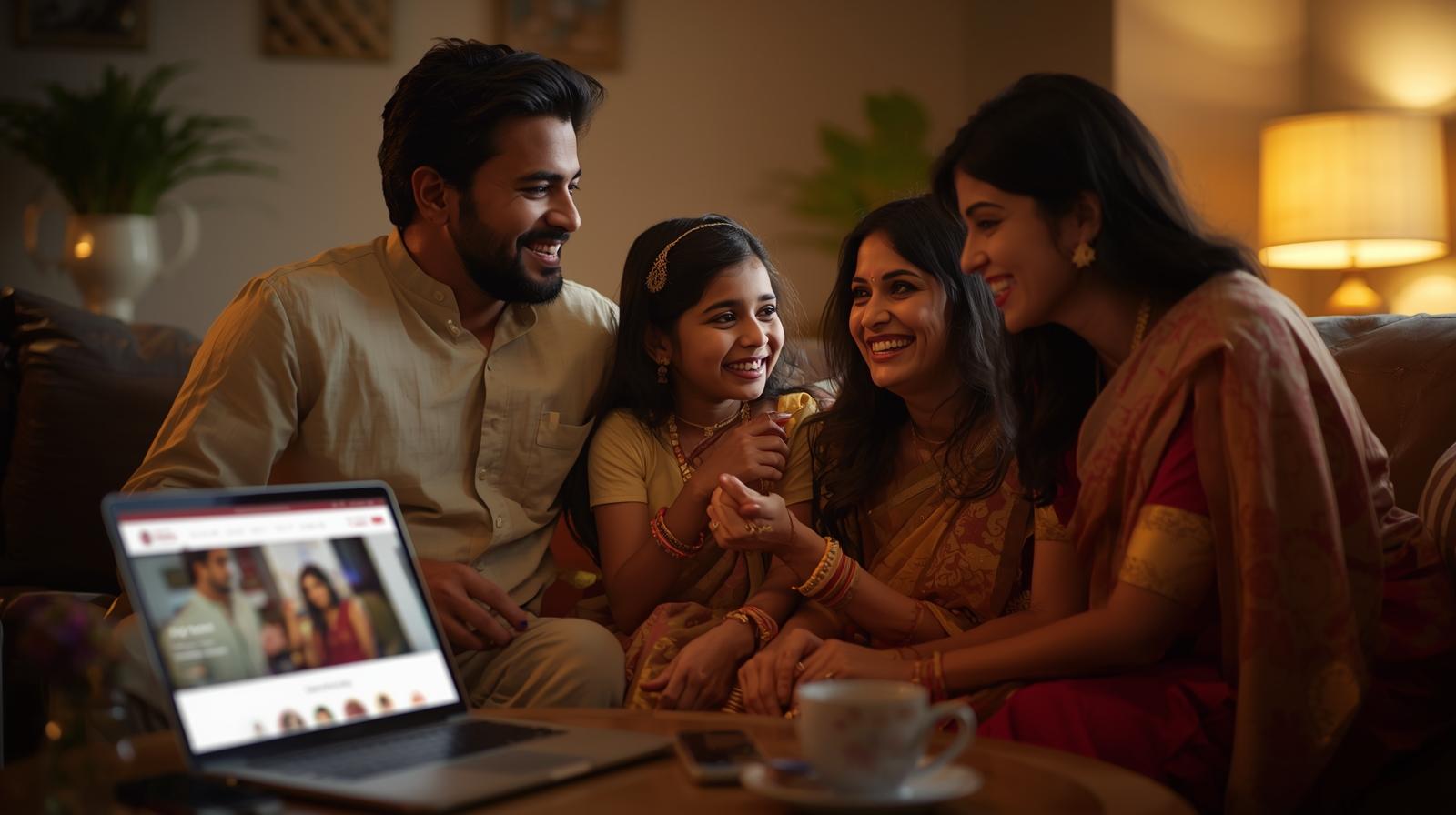 Marathi family assisting young couple in finding a life partner online using AnupamShaadi.com