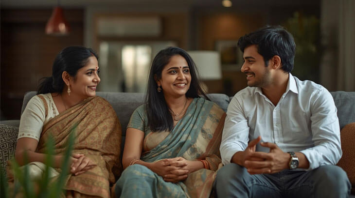 Indian parents guiding their son or daughter in finding the right matrimony match